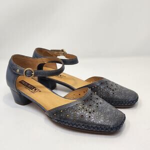 Pikolinos Gomera Smoky Blue Leather Pumps Women Size 37 US 6.5 7 Ankle Strap